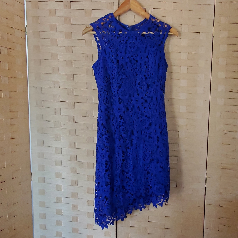 bebe Lace Dress Size 6 Blue Lined Asymmetric